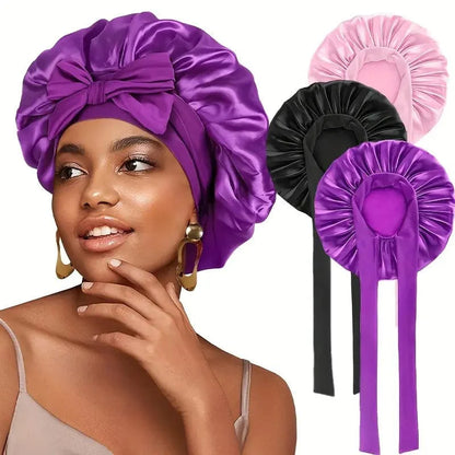 Smooth-Night by SilkyWay Premium™ (Hair Bonnet with Magic Tie Band)